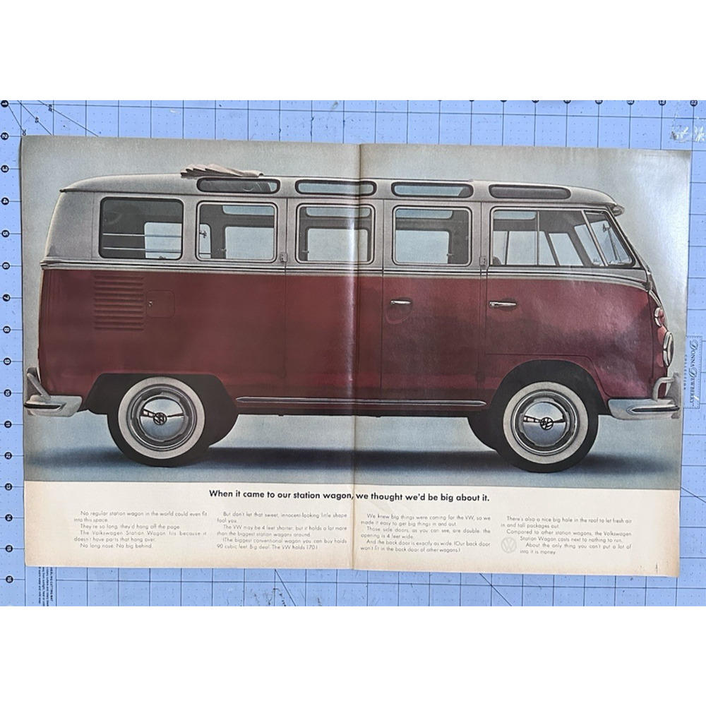 Original 1964 Print Ad 21x13.5 Volkswagen Bus Uncut
